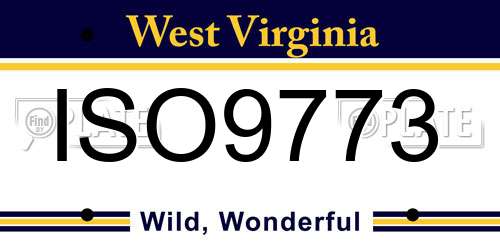 ISO9773 West Virginia License Plate