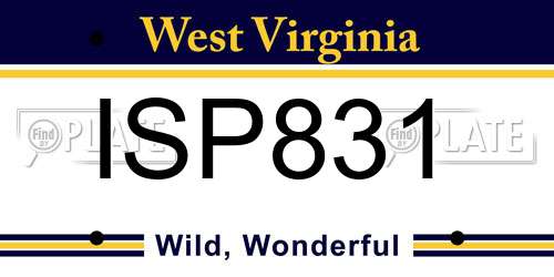 ISP831 West Virginia License Plate
