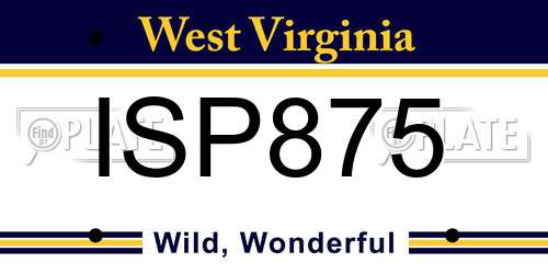 ISP875 West Virginia License Plate