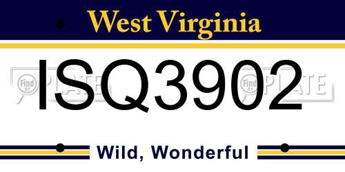 ISQ3902 West Virginia License Plate