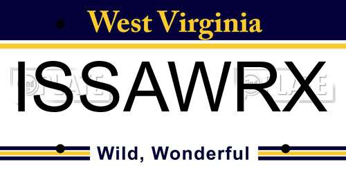 ISSAWRX West Virginia License Plate