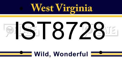 IST8728 West Virginia License Plate