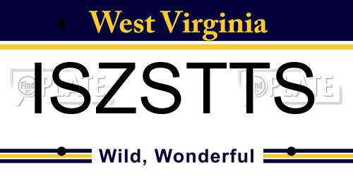 ISZSTTS West Virginia License Plate