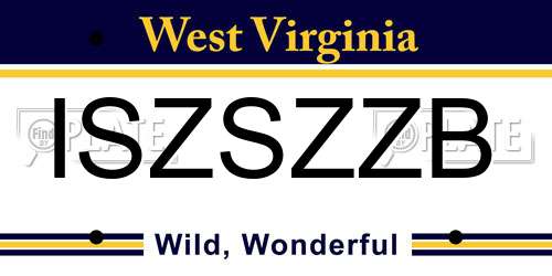 ISZSZZB West Virginia License Plate