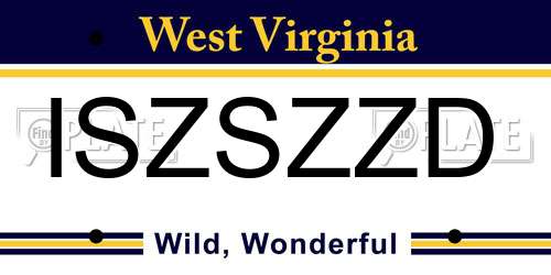 ISZSZZD West Virginia License Plate