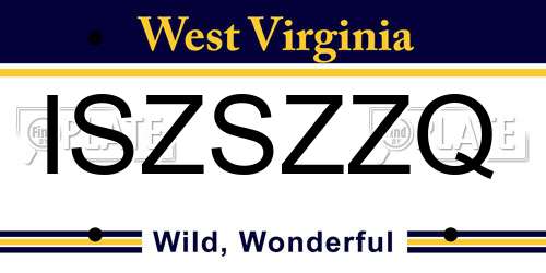 ISZSZZQ West Virginia License Plate