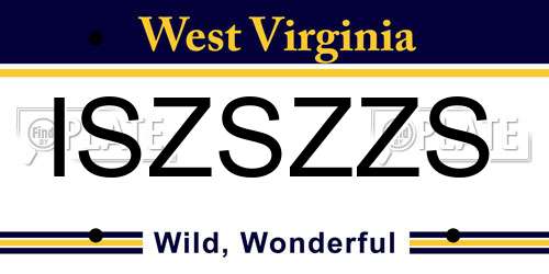 ISZSZZS West Virginia License Plate