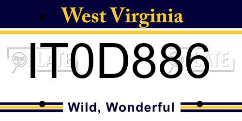 IT0D886 West Virginia License Plate