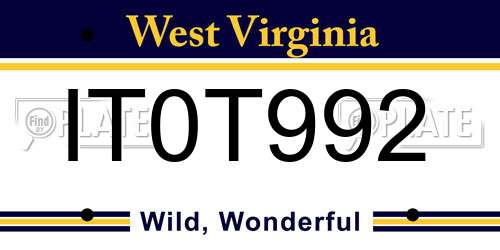 IT0T992 West Virginia License Plate