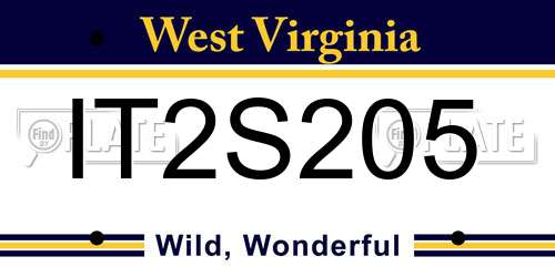 IT2S205 West Virginia License Plate