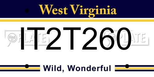 IT2T260 West Virginia License Plate