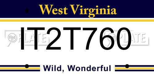 IT2T760 West Virginia License Plate