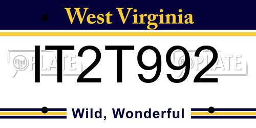 IT2T992 West Virginia License Plate