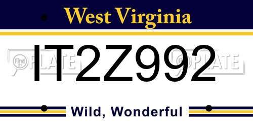 IT2Z992 West Virginia License Plate