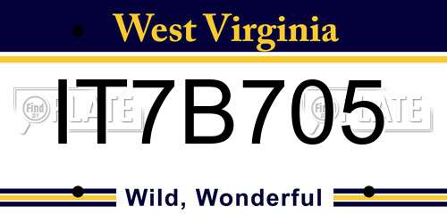 IT7B705 West Virginia License Plate