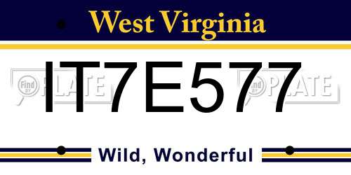 IT7E577 West Virginia License Plate