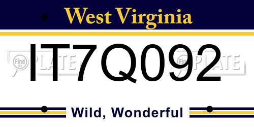 IT7Q092 West Virginia License Plate