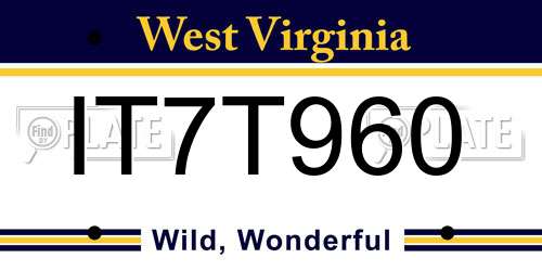 IT7T960 West Virginia License Plate