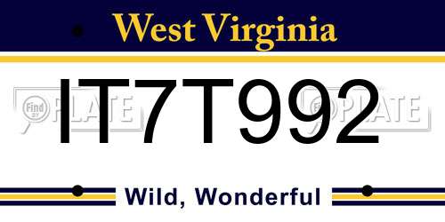 IT7T992 West Virginia License Plate