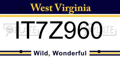 IT7Z960 West Virginia License Plate