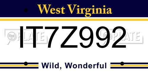 IT7Z992 West Virginia License Plate