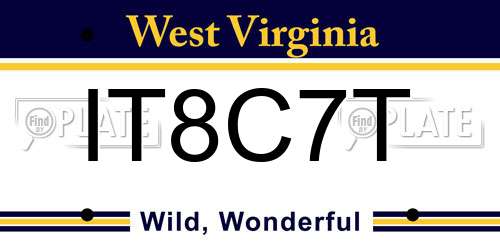 IT8C7T West Virginia License Plate