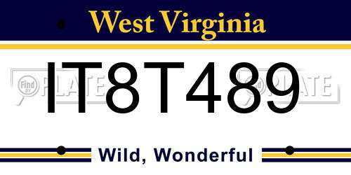 IT8T489 West Virginia License Plate