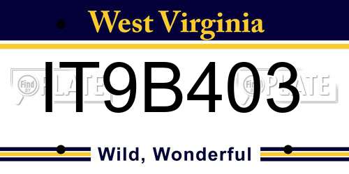 IT9B403 West Virginia License Plate