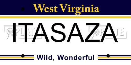 ITASAZA West Virginia License Plate