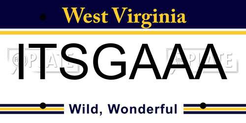 ITSGAAA West Virginia License Plate