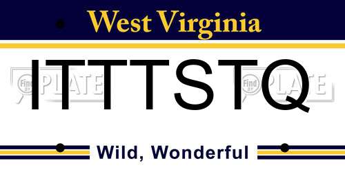 ITTTSTQ West Virginia License Plate