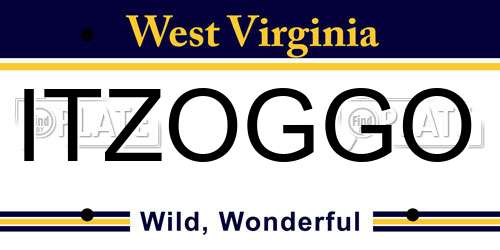 ITZOGGO West Virginia License Plate