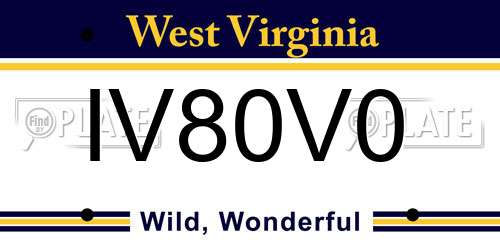 IV80V0 West Virginia License Plate