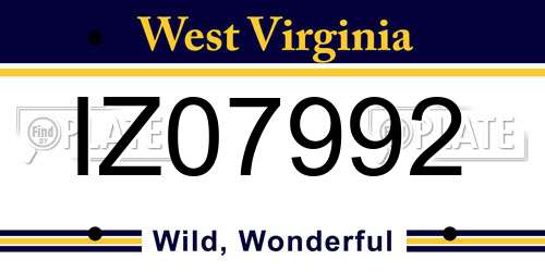 IZ07992 West Virginia License Plate