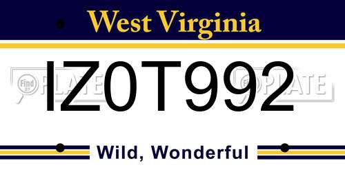 IZ0T992 West Virginia License Plate