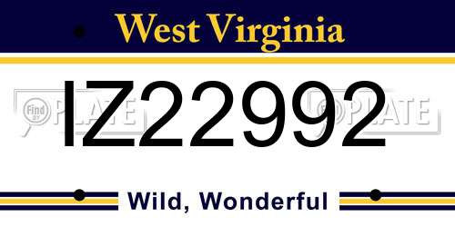 IZ22992 West Virginia License Plate