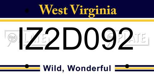 IZ2D092 West Virginia License Plate