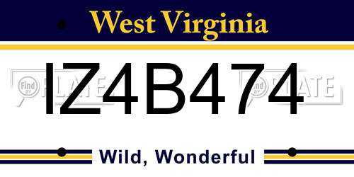 IZ4B474 West Virginia License Plate