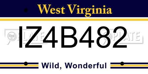 IZ4B482 West Virginia License Plate
