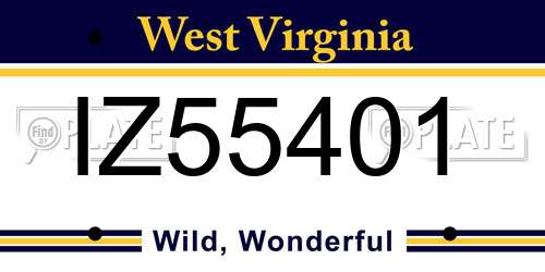 IZ55401 West Virginia License Plate