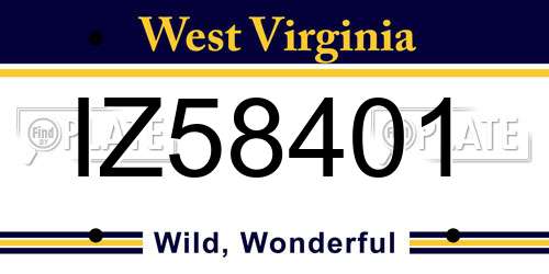 IZ58401 West Virginia License Plate