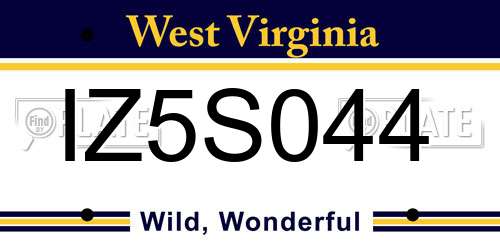 IZ5S044 West Virginia License Plate