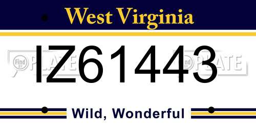 IZ61443 West Virginia License Plate