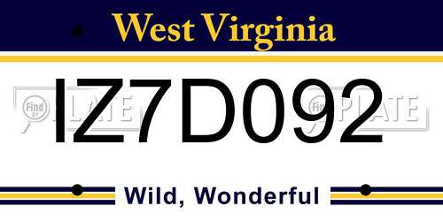 IZ7D092 West Virginia License Plate