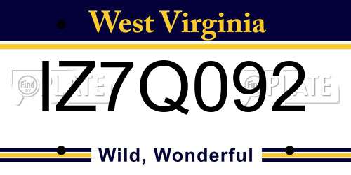 IZ7Q092 West Virginia License Plate