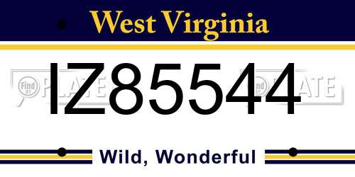 IZ85544 West Virginia License Plate