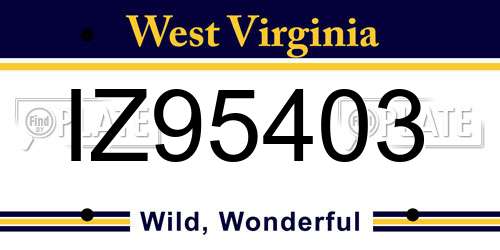 IZ95403 West Virginia License Plate
