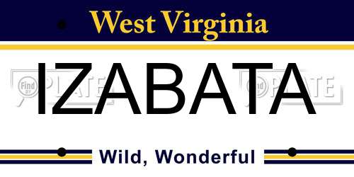 IZABATA West Virginia License Plate