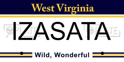 IZASATA West Virginia License Plate