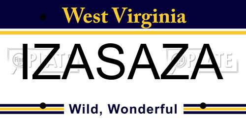 IZASAZA West Virginia License Plate